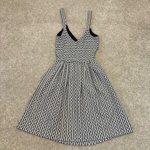 Anthropologie Postmark Navy White Rope Print Criss Cross Back Pocket Dress sz XS